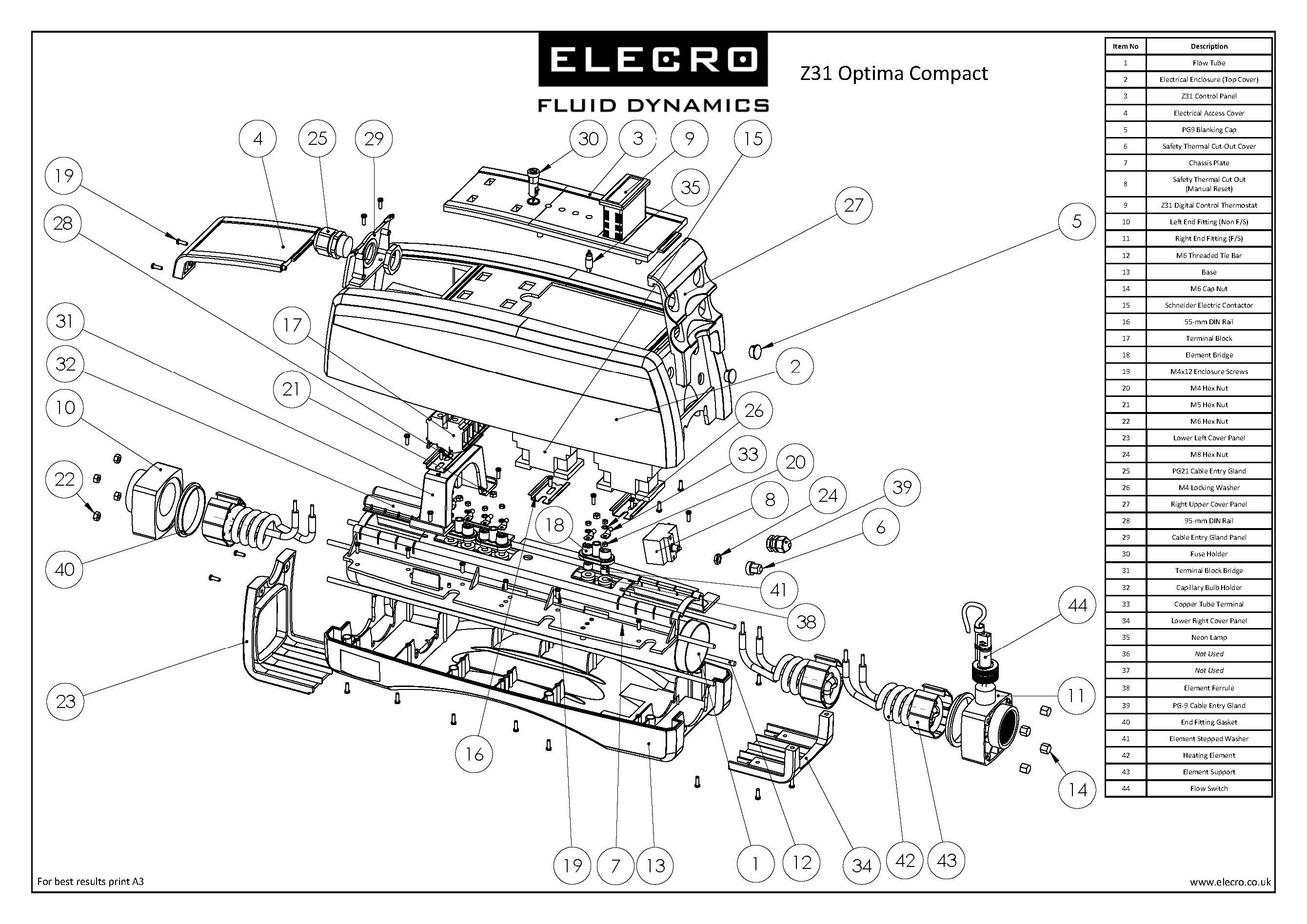 Australian Spa Parts Elecro Optima Compact & Titan Optima electric spa / pool heater spare parts