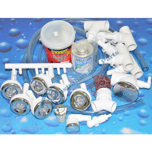 Waterway Spa Bath Plumbing System 6 Jet Kit 55mm holes