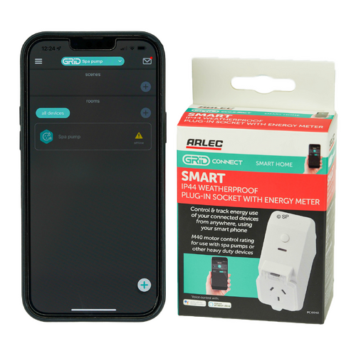 Arlec Grid Connect WiFi Smart Spa Mobile Phone Control Weatherproof Plug In Socket with Energy Meter