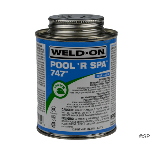 IPS Weld-On 747 Pool 'R Spa Flex Solvent Cement - 1/2 pint/237ml - Blue