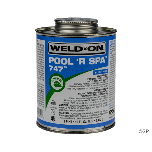 IPS Weld-On 747 Pool 'R Spa Flex Solvent Cement - 1 pint/473ml - Blue