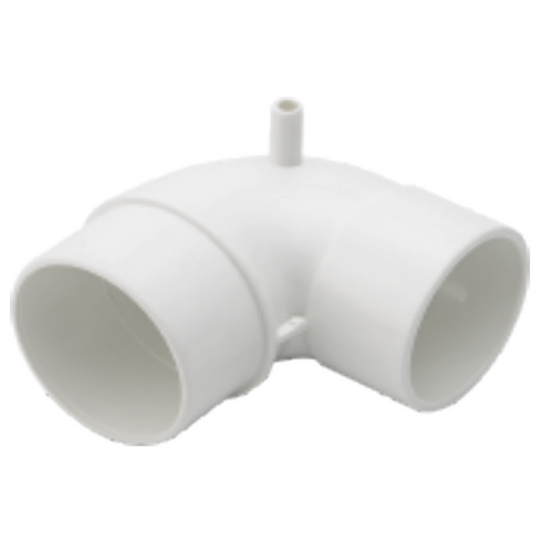 2.5" Spigot to 2" Socket Reducing Street Elbow with ⅜" barb take off