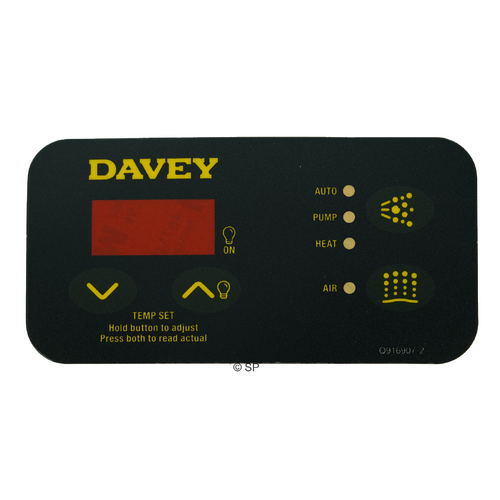Davey Spaquip Spa Power 400 / 500 / 600 / 601 Rectangular touchpad overlay decal