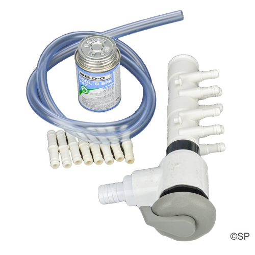 8 port Waterway 1" 5 point textured Air Control with Blower Assist Tee - 8 port manifold repair kit - Grey